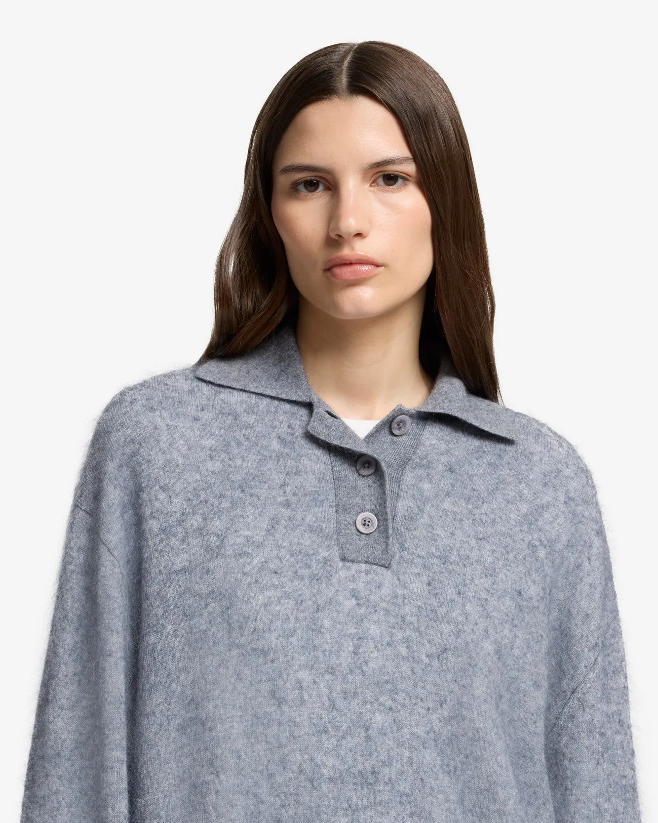 Cashmere Blend Fuzzy Polo Sweater in Grey sold by 7 For All Mankind product image thumbnail 4
