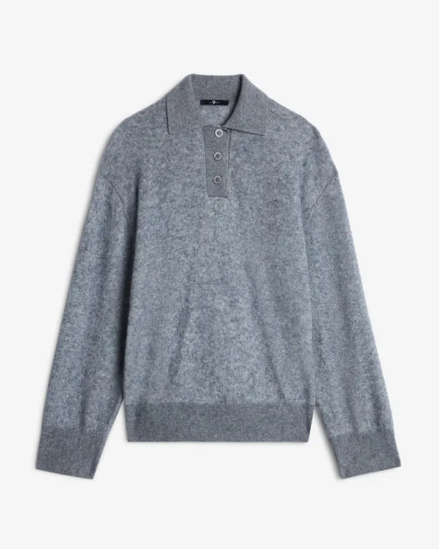 Cashmere Blend Fuzzy Polo Sweater in Grey sold by 7 For All Mankind