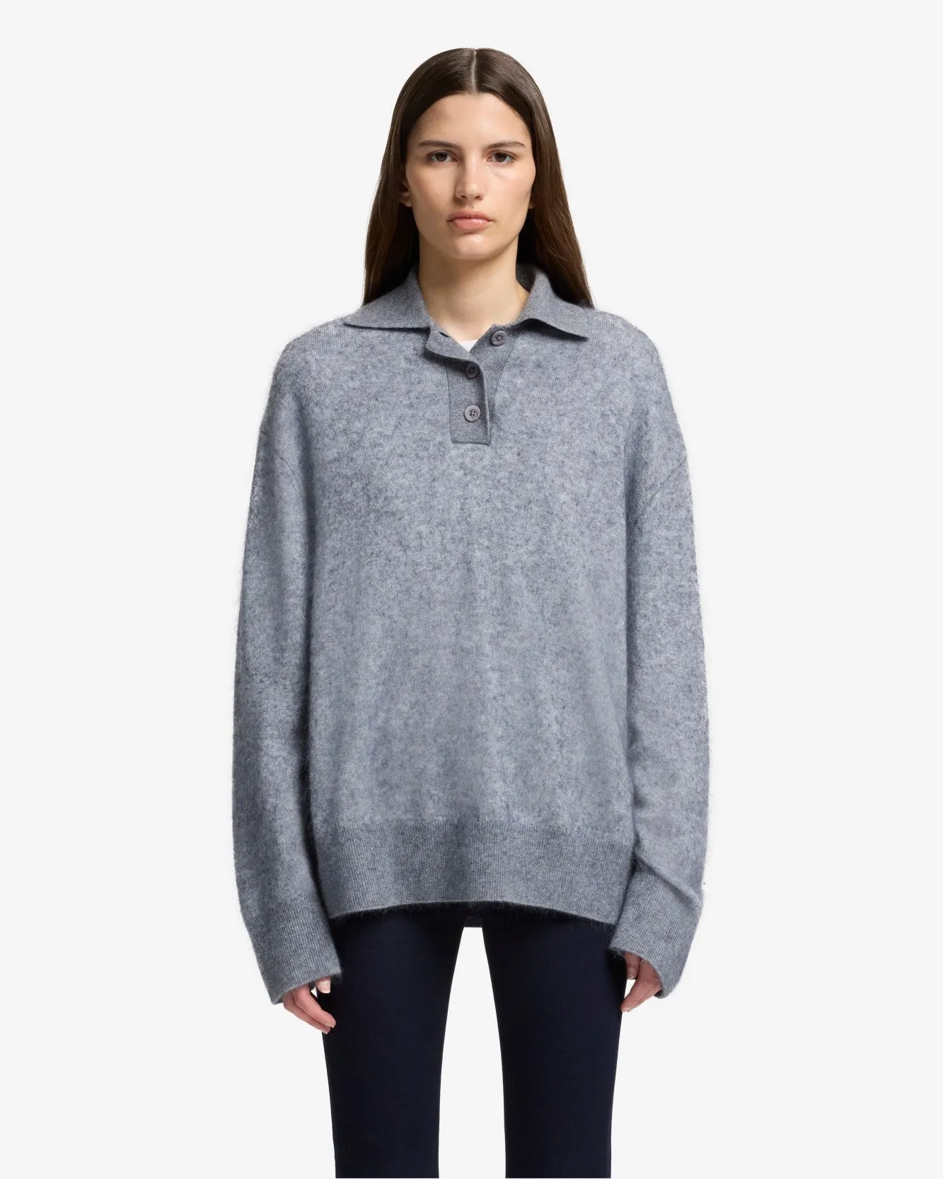 Cashmere Blend Fuzzy Polo Sweater in Grey sold by 7 For All Mankind product image thumbnail 2