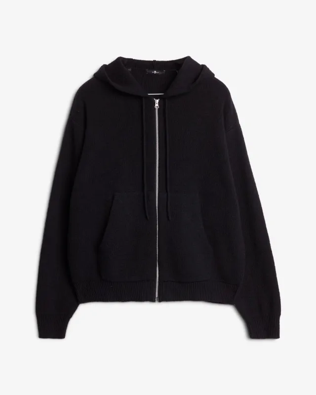 Cotton Wool Hooded Zip Sweater in Black sold by 7 For All Mankind