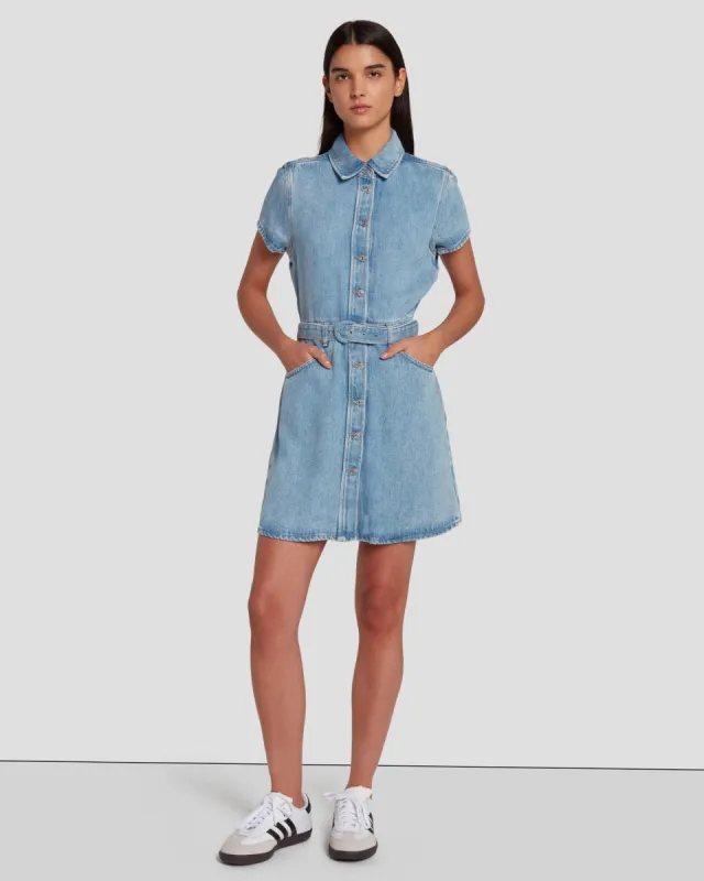 Denim Lustre Shirt Dress in Volcan Blue sold by 7 For All Mankind