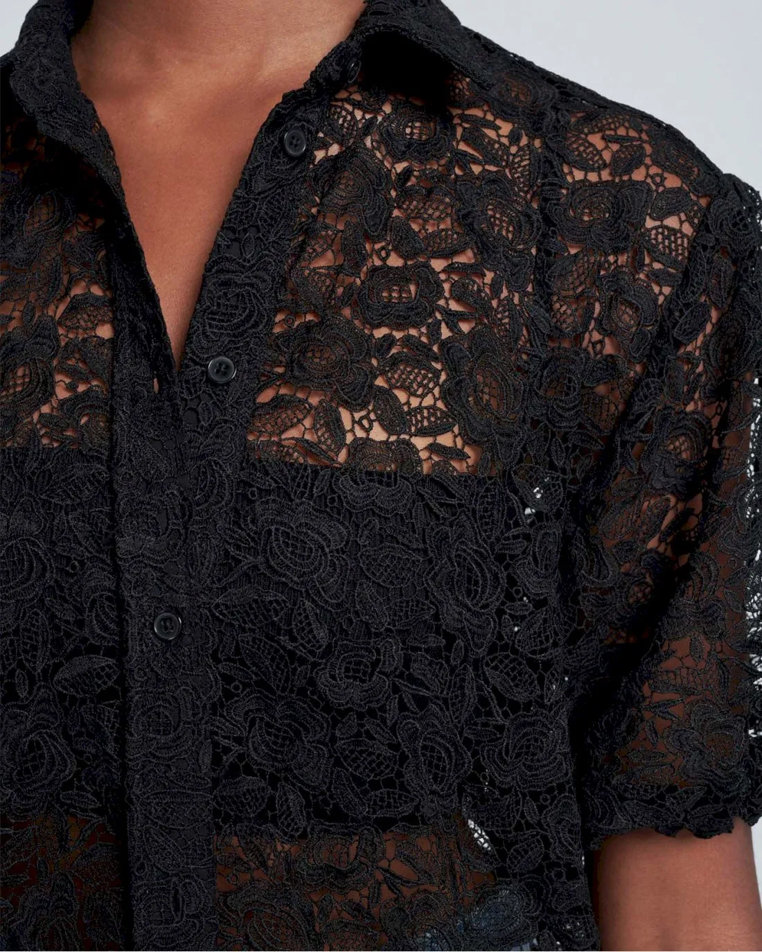 Puff Sleeve Lace Button-Up Tunic in Black sold by 7 For All Mankind product image thumbnail 2