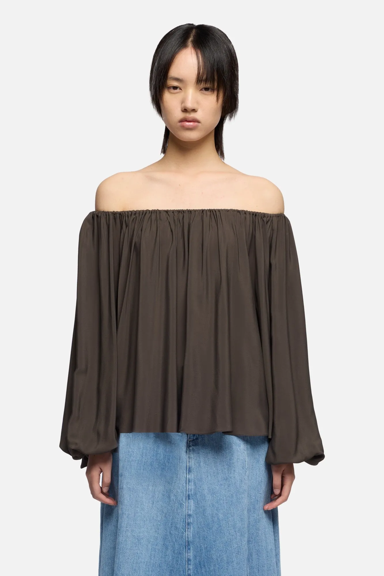 OFF SHOULDER BLOUSE in Silk Brownie sold by 7 For All Mankind product image thumbnail 3