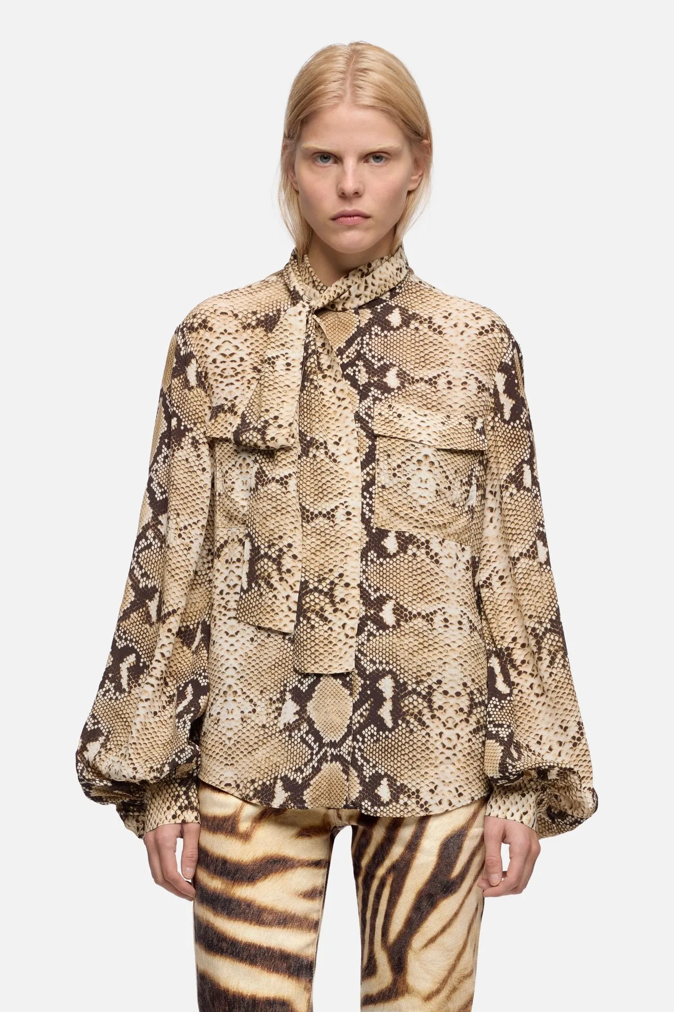 BALLOON SLEEVE BLOUSE in Viscose Snake sold by 7 For All Mankind product image thumbnail 3