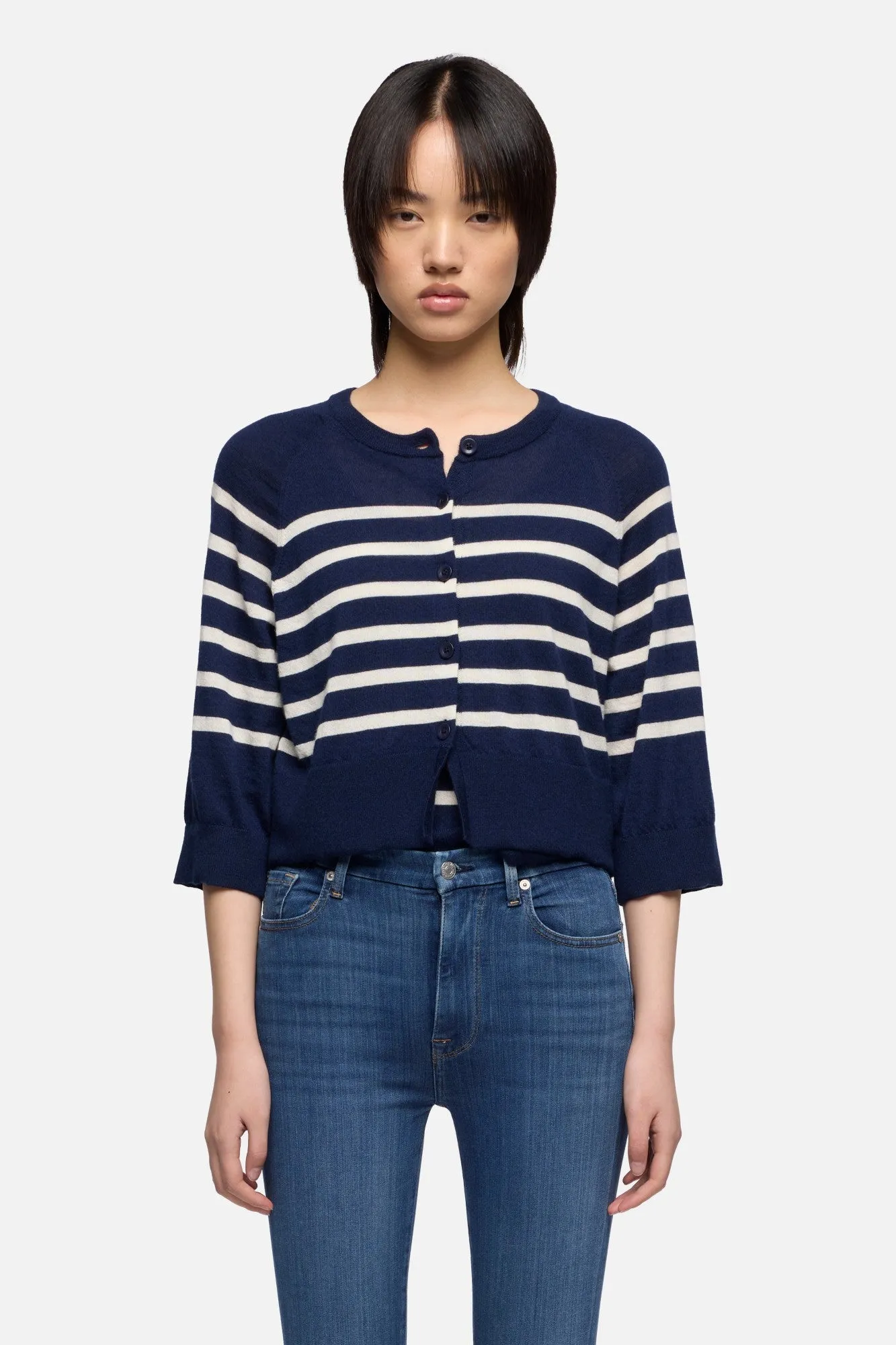 BUBBLE CARDIGAN in Cashmere Striped Ink sold by 7 For All Mankind product image thumbnail 3