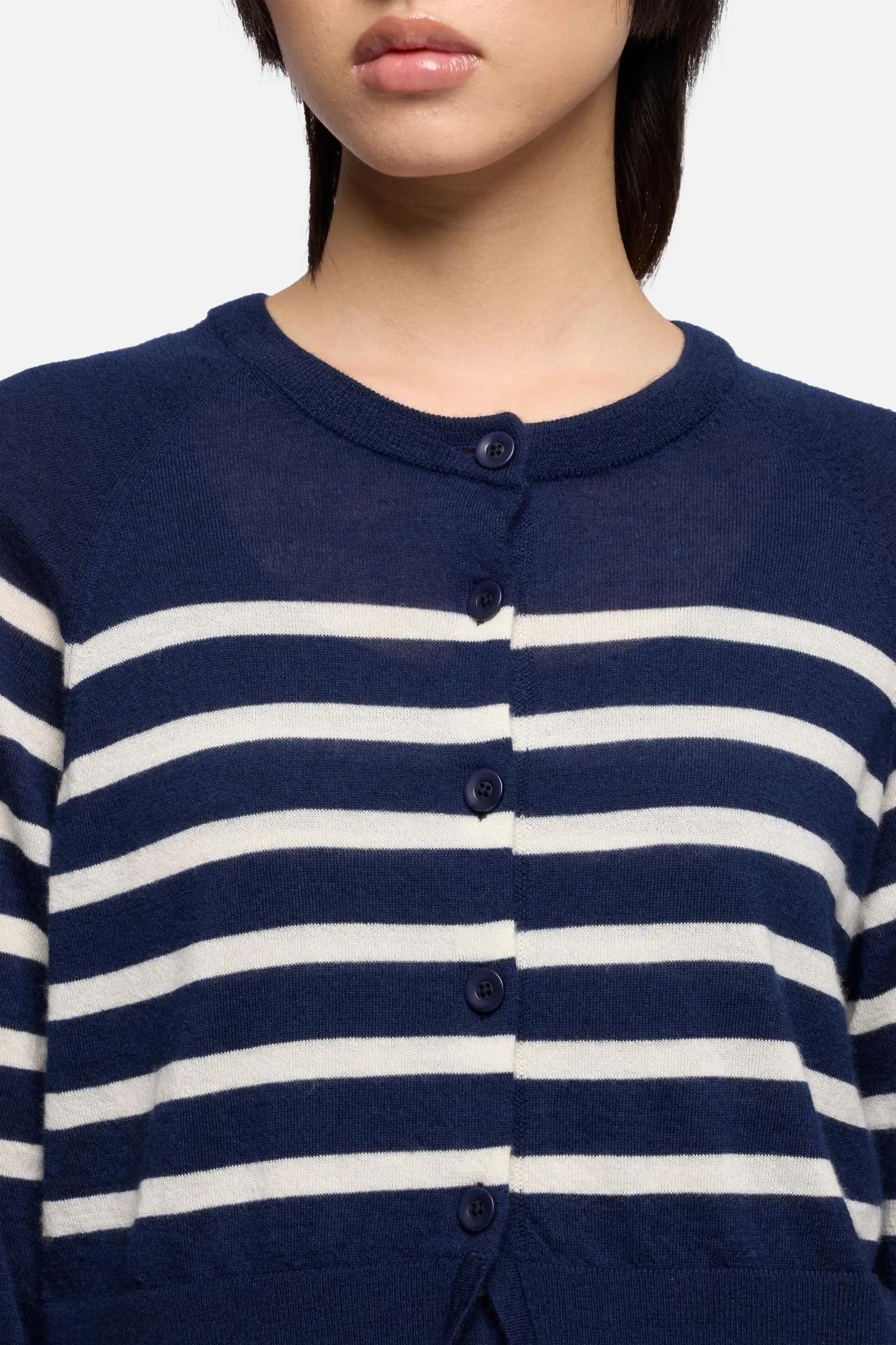 BUBBLE CARDIGAN in Cashmere Striped Ink sold by 7 For All Mankind product image thumbnail 4