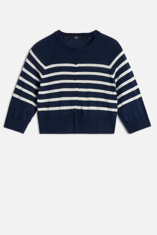 BUBBLE CARDIGAN in Cashmere Striped Ink sold by 7 For All Mankind
