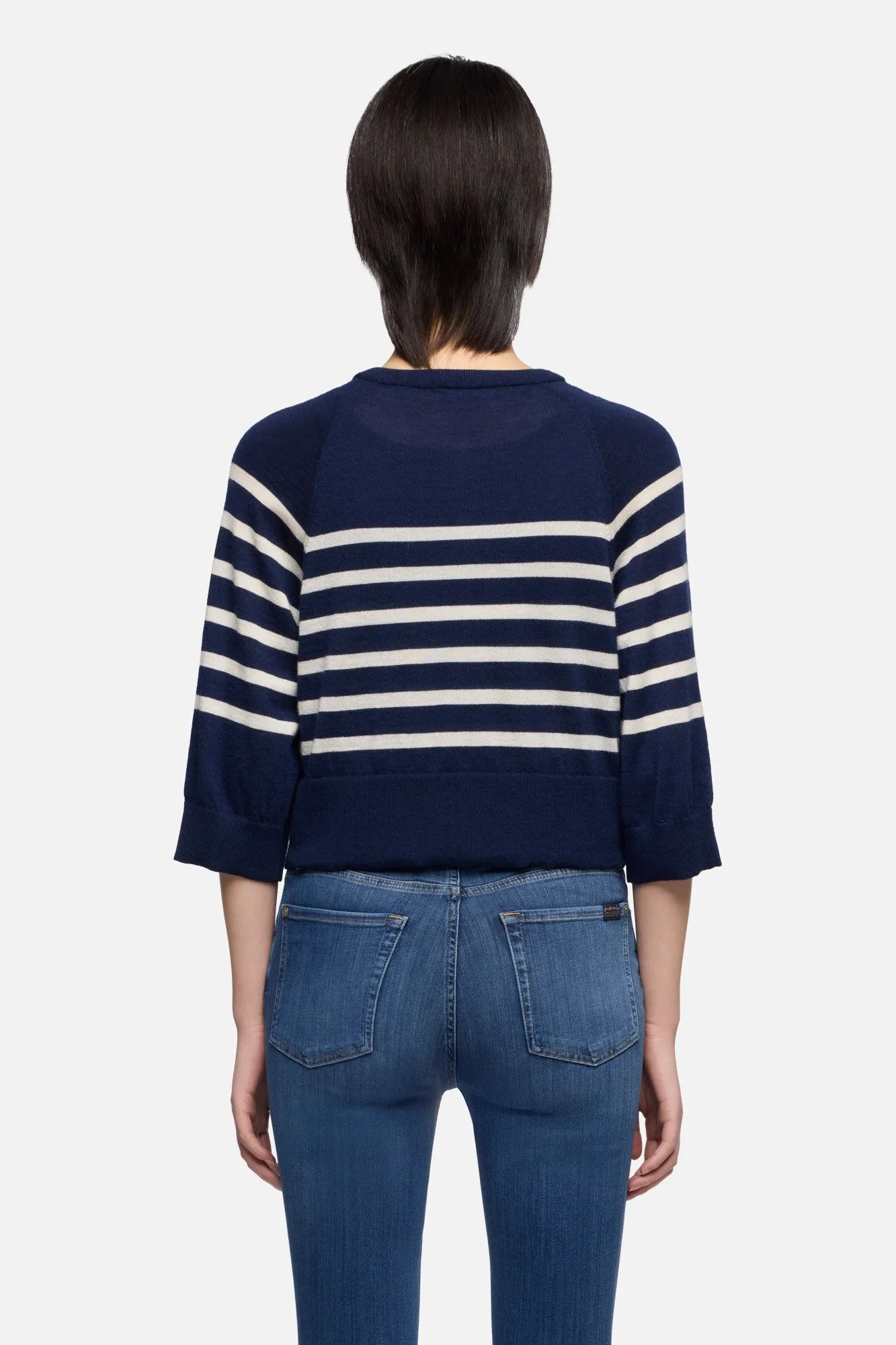 BUBBLE CARDIGAN in Cashmere Striped Ink sold by 7 For All Mankind product image thumbnail 5