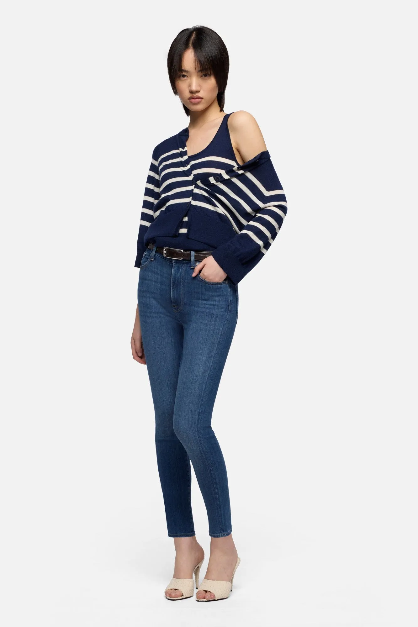 BUBBLE CARDIGAN in Cashmere Striped Ink sold by 7 For All Mankind product image thumbnail 2