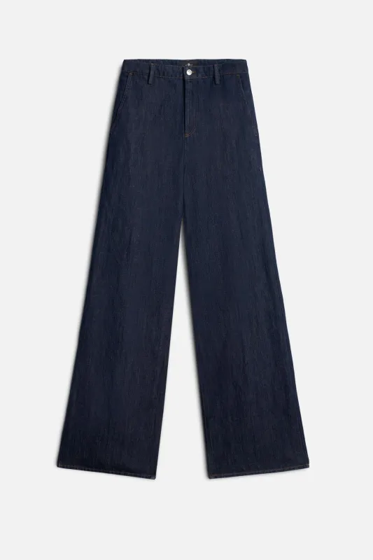 WIDE TROUSER in Indigo Linen Blossom sold by 7 For All Mankind