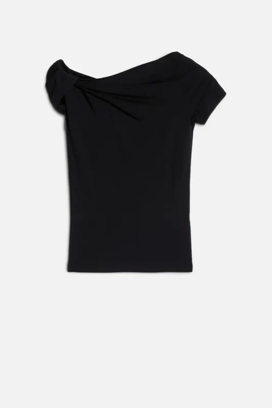 TWISTED SHOULDER TEE in Lyocell Black sold by 7 For All Mankind