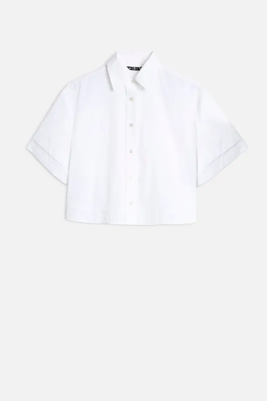 DOUBLE SHORT SLEEVE SHIRT in Poplin Optical White sold by 7 For All Mankind