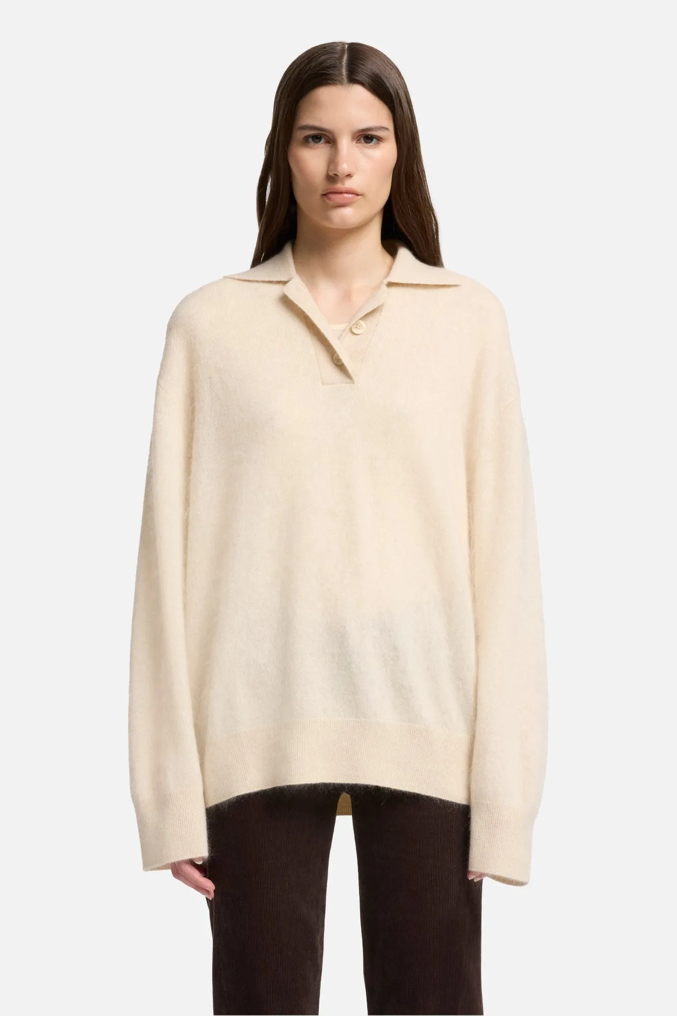 Cashmere Blend Fuzzy Polo Sweater in Ice White sold by 7 For All Mankind product image thumbnail 3