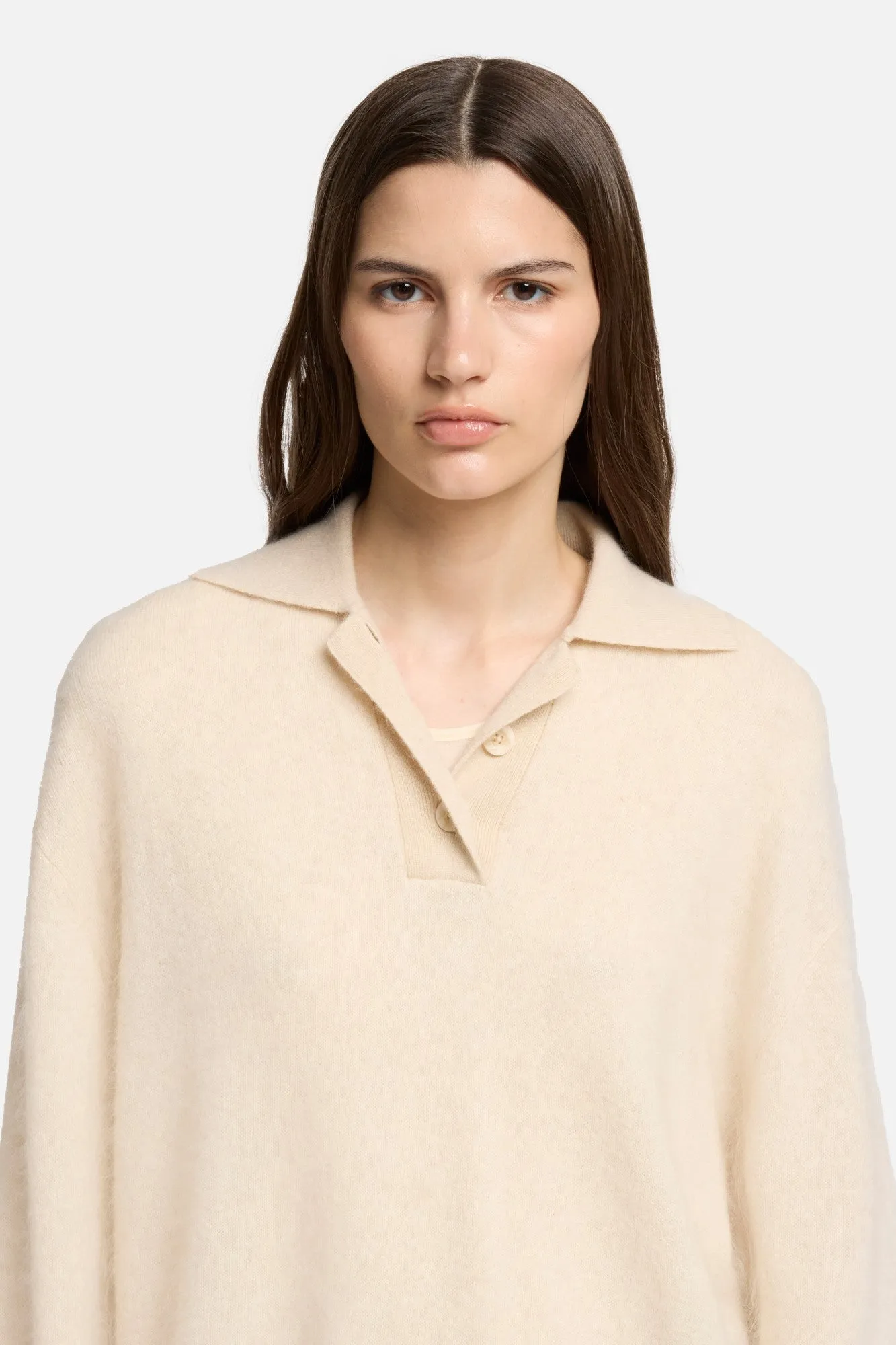 Cashmere Blend Fuzzy Polo Sweater in Ice White sold by 7 For All Mankind product image thumbnail 4