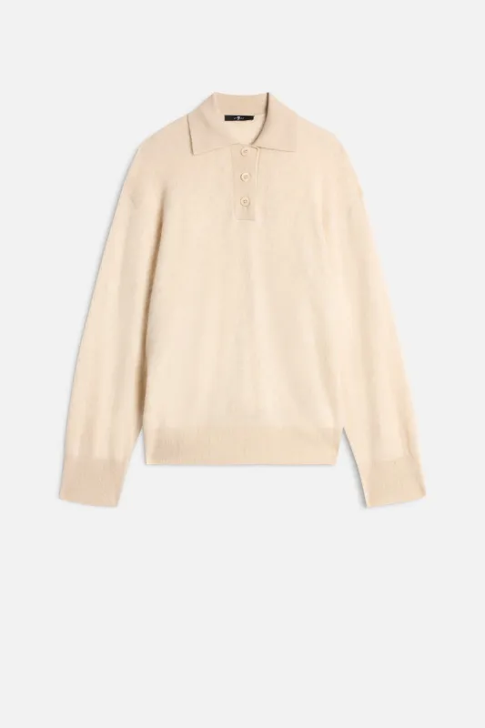 Cashmere Blend Fuzzy Polo Sweater in Ice White sold by 7 For All Mankind