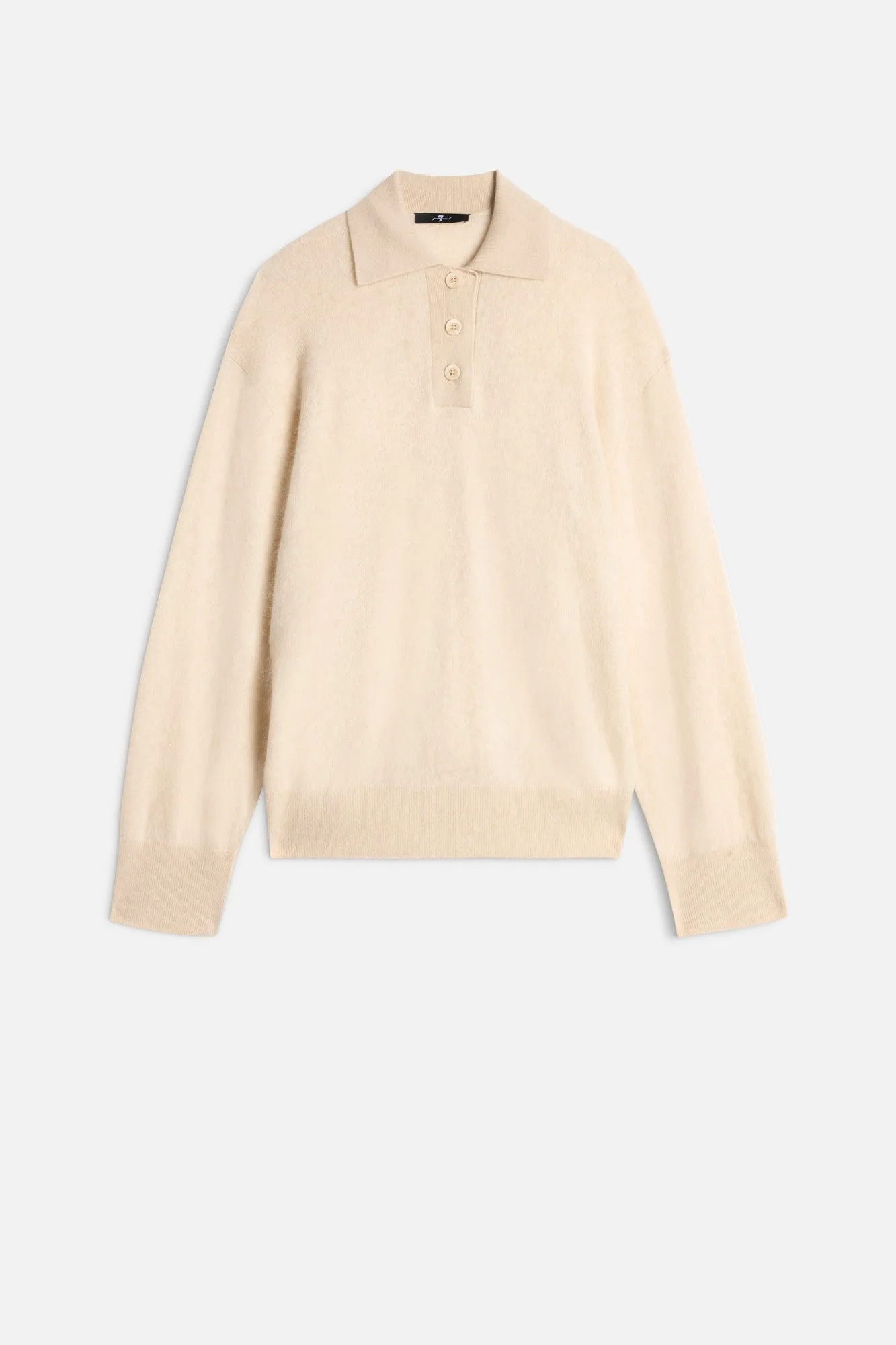 Cashmere Blend Fuzzy Polo Sweater in Ice White sold by 7 For All Mankind