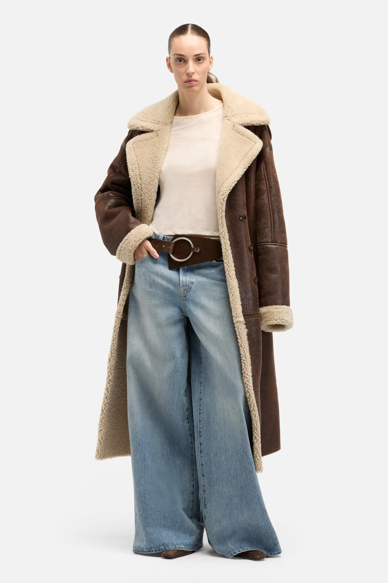 Leather Shearling Coat in Brown sold by 7 For All Mankind product image thumbnail 2