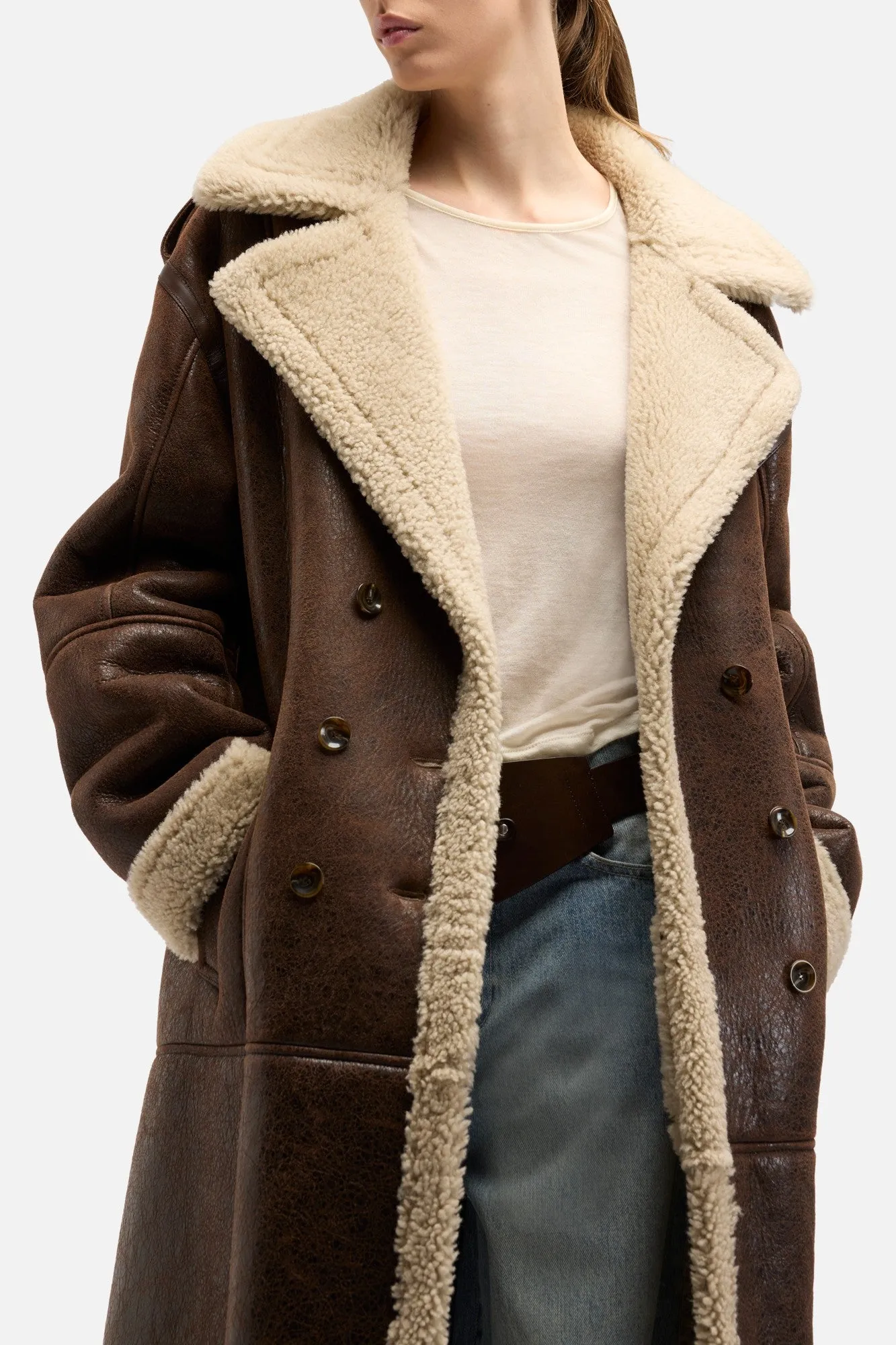 Leather Shearling Coat in Brown sold by 7 For All Mankind product image thumbnail 4