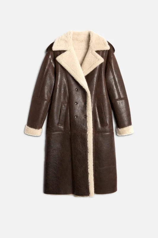 Leather Shearling Coat in Brown sold by 7 For All Mankind