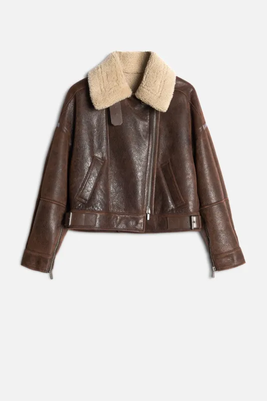 Leather Shearling Jacket in Brown sold by 7 For All Mankind