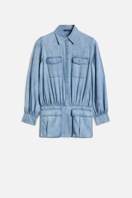 UTILITY MINI DRESS in Chambray Loft sold by 7 For All Mankind