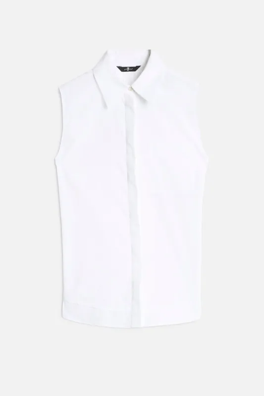 OPEN BACK SLEEVELESS SHIRT in Poplin Optical White sold by 7 For All Mankind