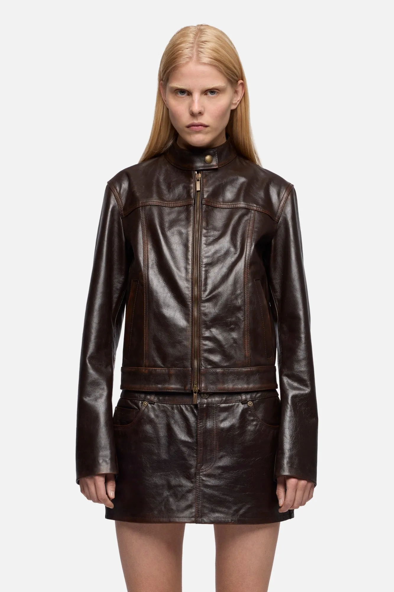 CROPPED BIKER JACKET in Leather Vintage Brown sold by 7 For All Mankind product image thumbnail 3