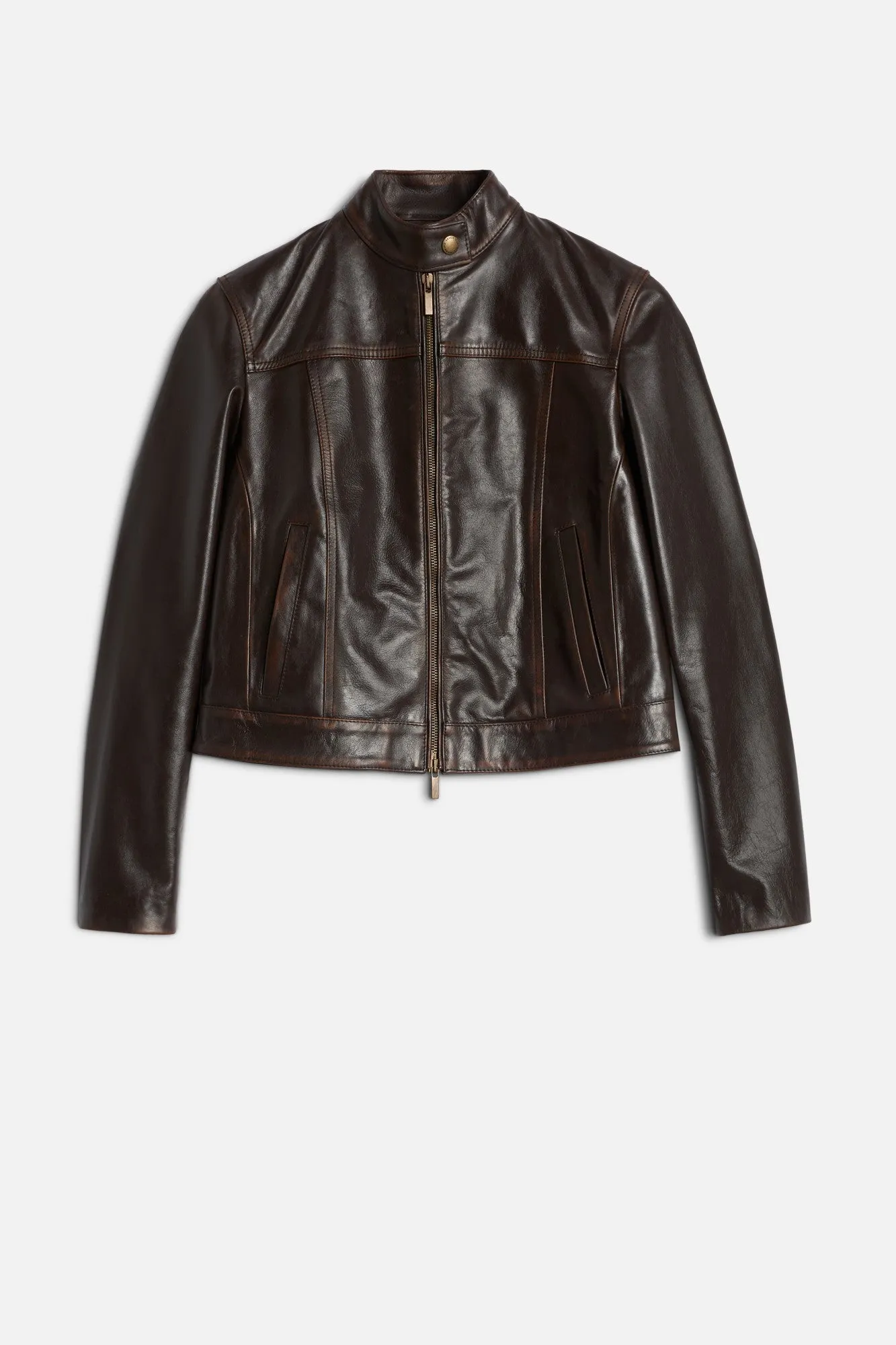 CROPPED BIKER JACKET in Leather Vintage Brown sold by 7 For All Mankind