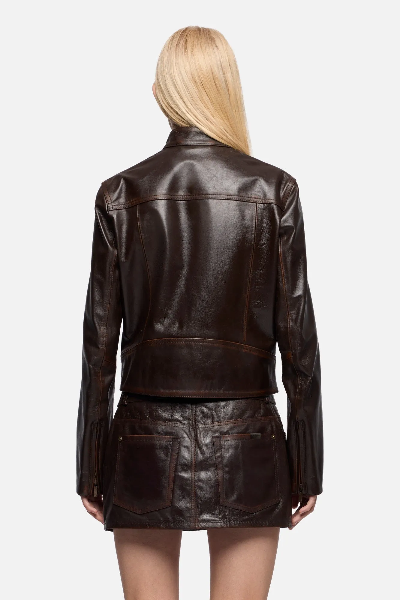 CROPPED BIKER JACKET in Leather Vintage Brown sold by 7 For All Mankind product image thumbnail 5