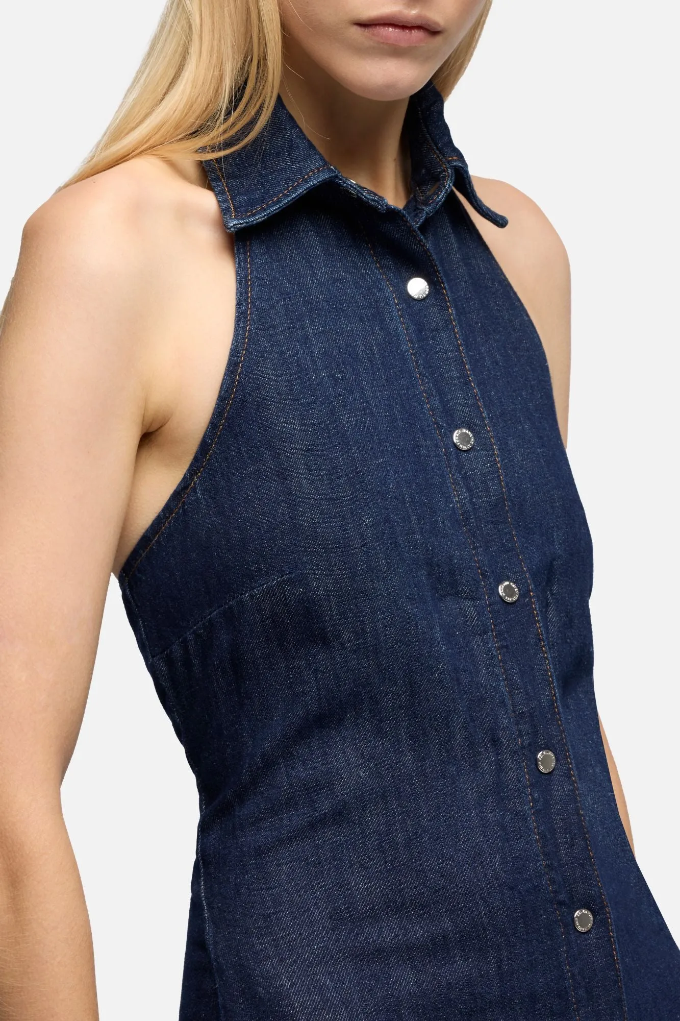 HALTER MAXI DRESS in Indigo Linen Blossom sold by 7 For All Mankind product image thumbnail 4