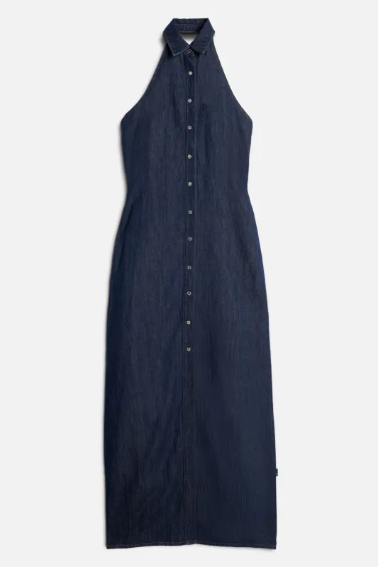 HALTER MAXI DRESS in Indigo Linen Blossom made by 7 For All Mankind