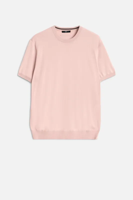 CLASSIC SHORT SLEEVE SWEATER in Cotton Rose made by 7 For All Mankind