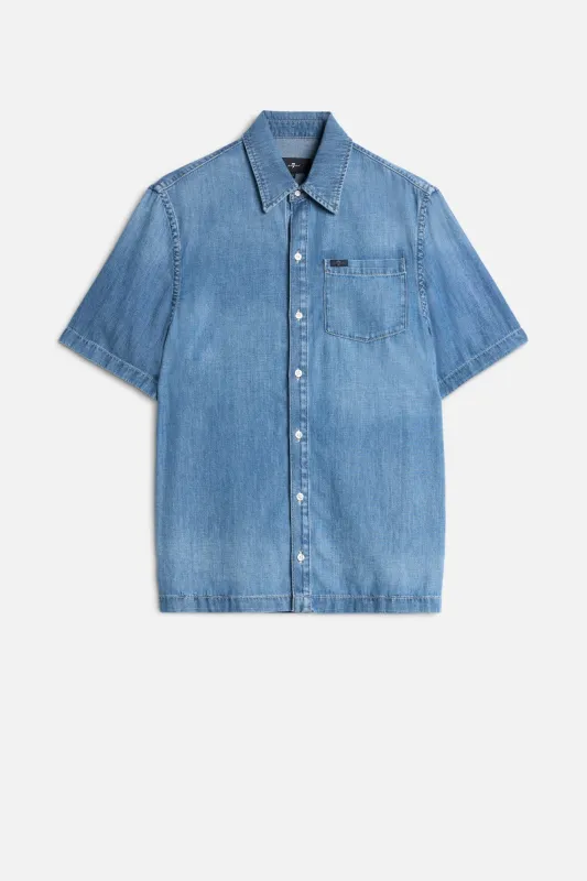 SHORT SLEEVE BUTTON UP SHIRT in Denim Gold River sold by 7 For All Mankind