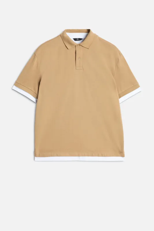 DOUBLE LAYER POLO in Tan sold by 7 For All Mankind