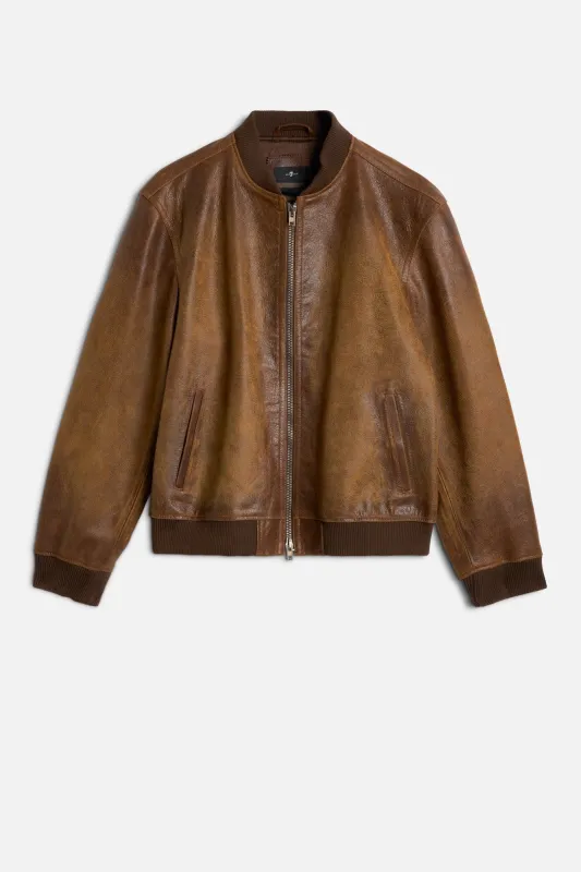 BOMBER JACKET in Leather Pecan sold by 7 For All Mankind