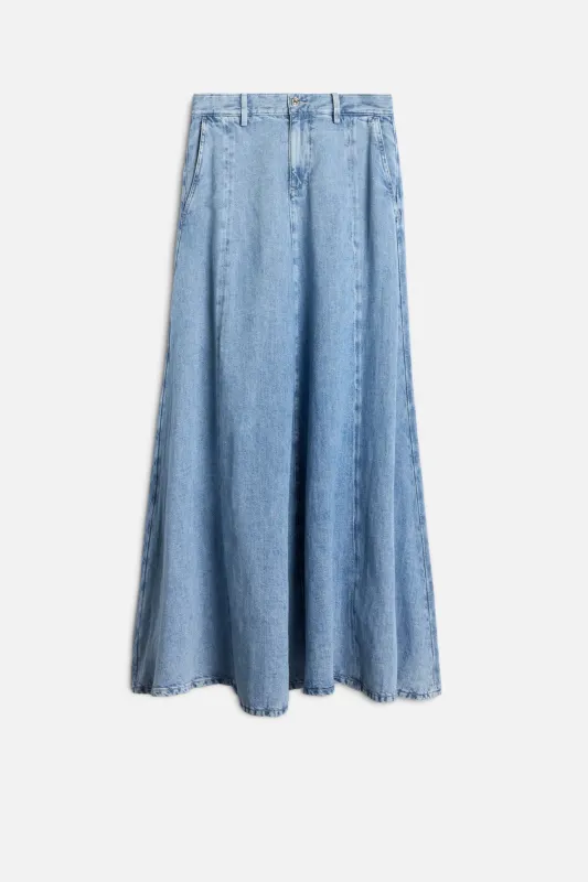 DRAMA SKIRT in Indigo Linen Iris made by 7 For All Mankind