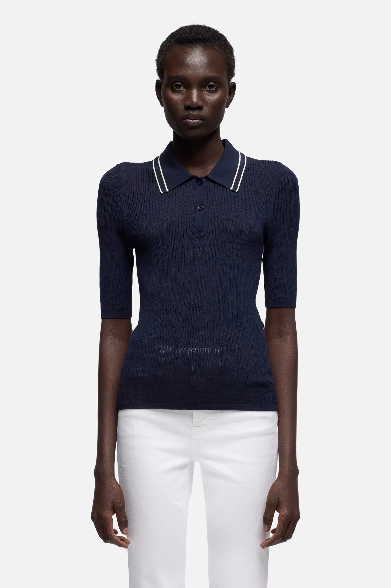 PIPED COLLAR POLO in Navy sold by 7 For All Mankind product image thumbnail 3
