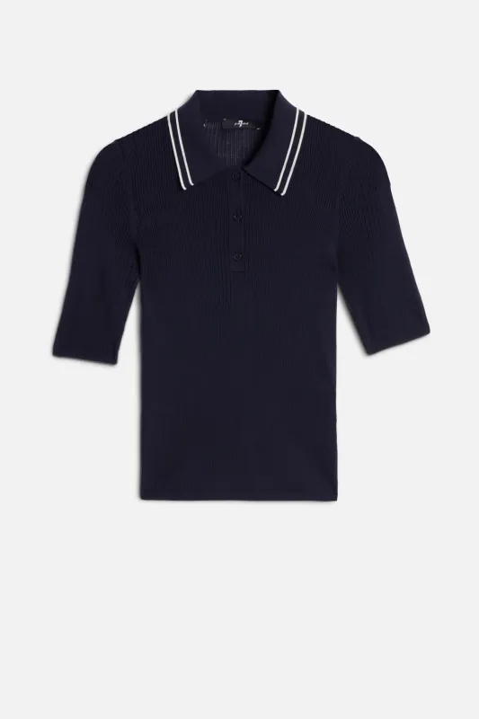 PIPED COLLAR POLO in Navy made by 7 For All Mankind