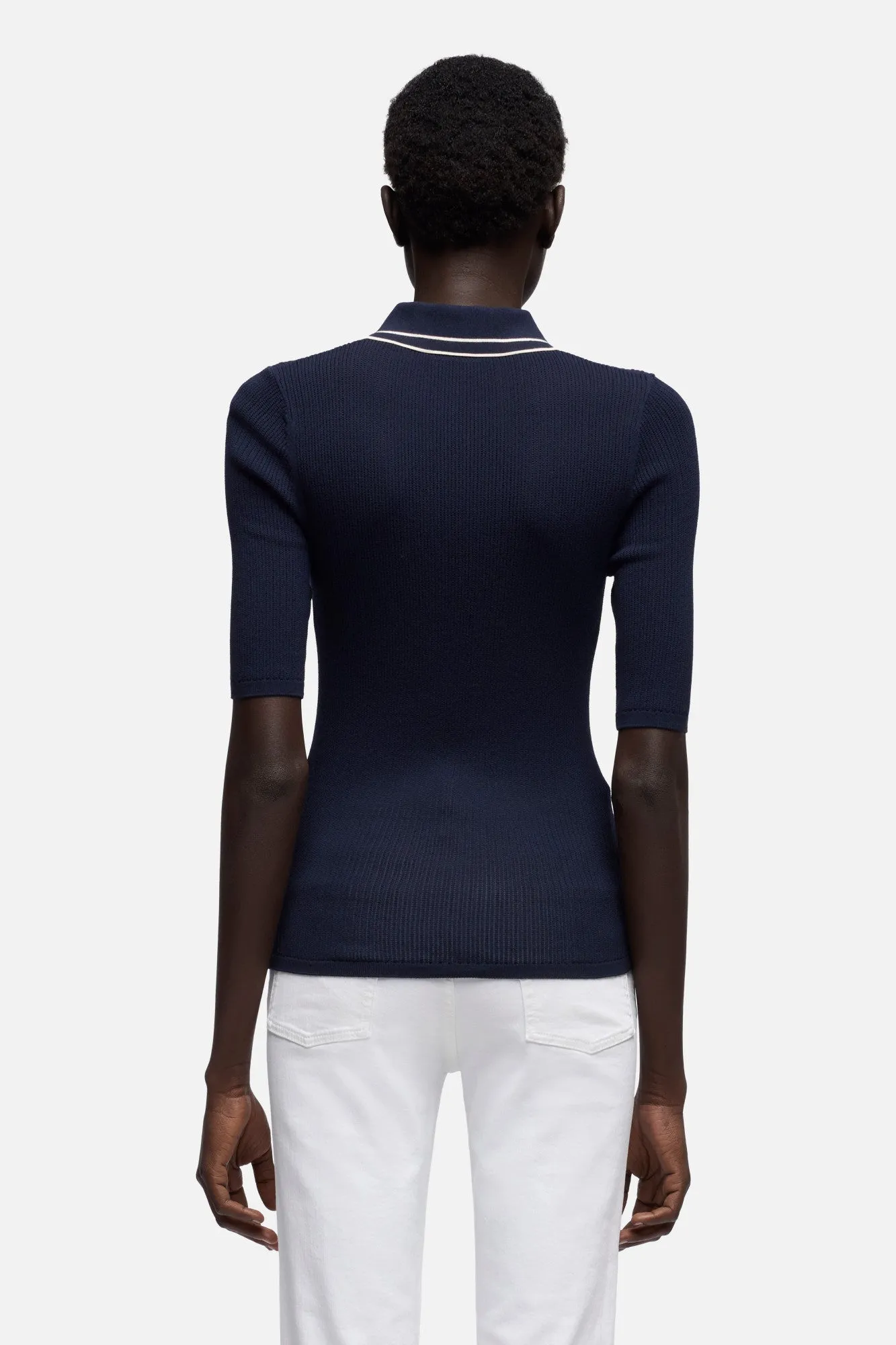 PIPED COLLAR POLO in Navy sold by 7 For All Mankind product image thumbnail 5