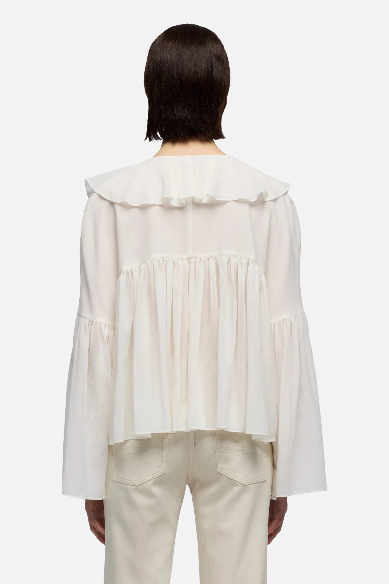 FLOWY LONG SLEEVE BLOUSE in Silk Blend Cotton Ivory sold by 7 For All Mankind product image thumbnail 5