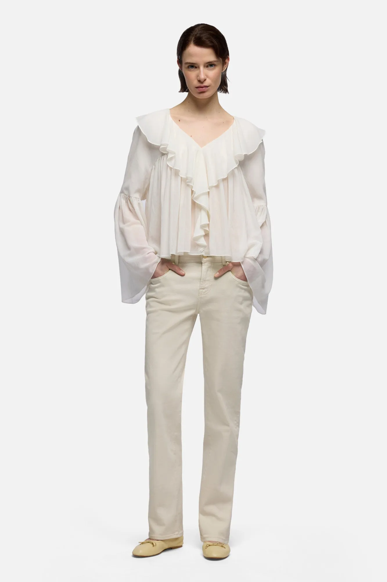 FLOWY LONG SLEEVE BLOUSE in Silk Blend Cotton Ivory sold by 7 For All Mankind product image thumbnail 2