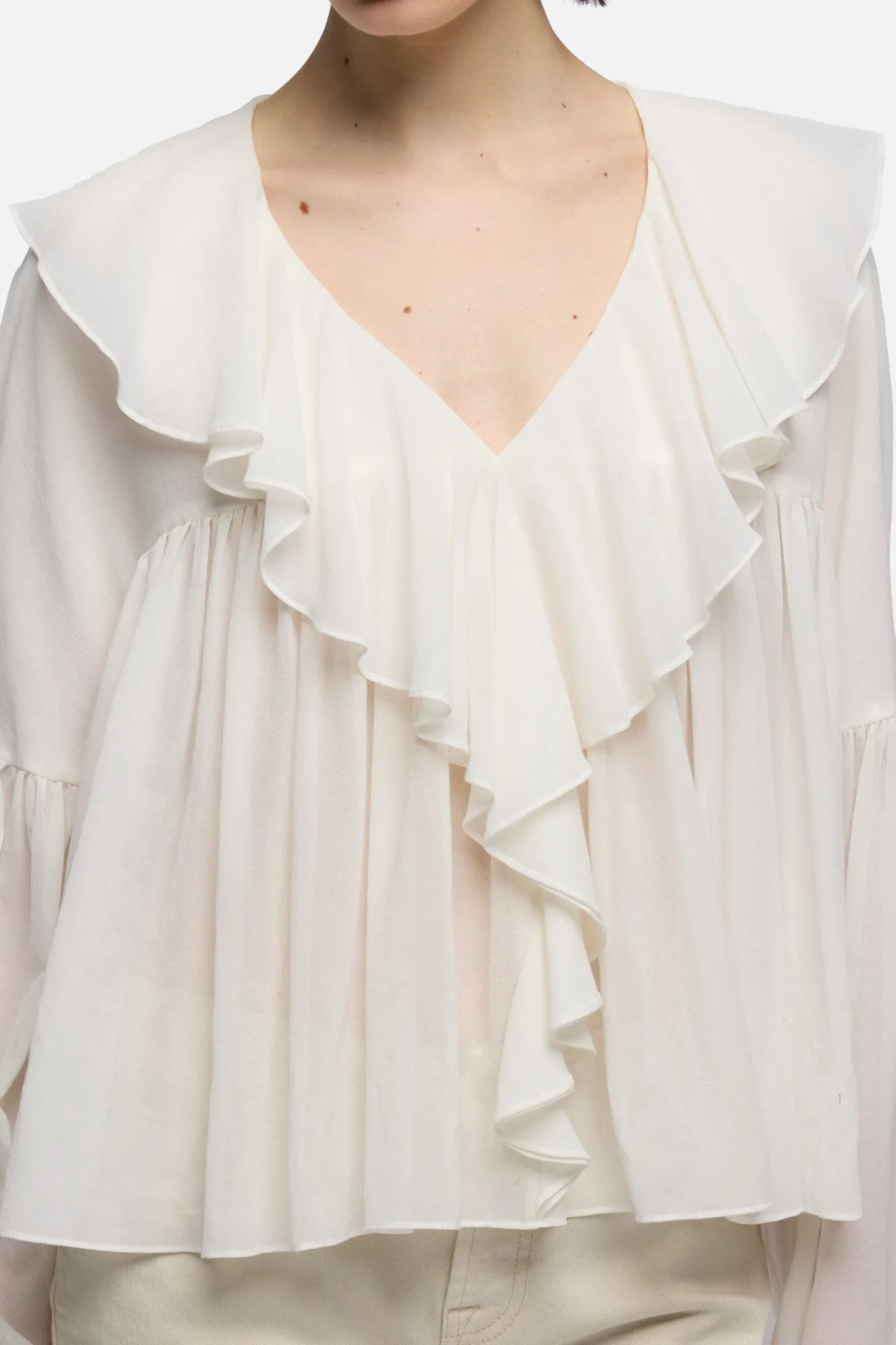 FLOWY LONG SLEEVE BLOUSE in Silk Blend Cotton Ivory sold by 7 For All Mankind product image thumbnail 4