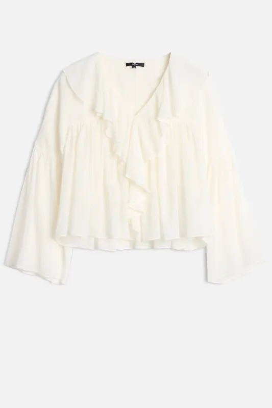 FLOWY LONG SLEEVE BLOUSE in Silk Blend Cotton Ivory made by 7 For All Mankind