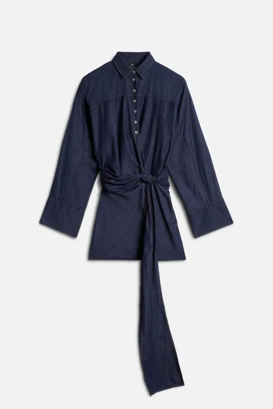 WAIST TIE DRESS in Denim Abyss made by 7 For All Mankind