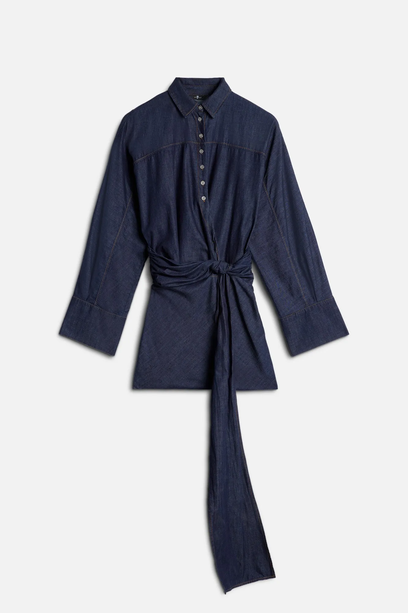 WAIST TIE DRESS in Denim Abyss sold by 7 For All Mankind