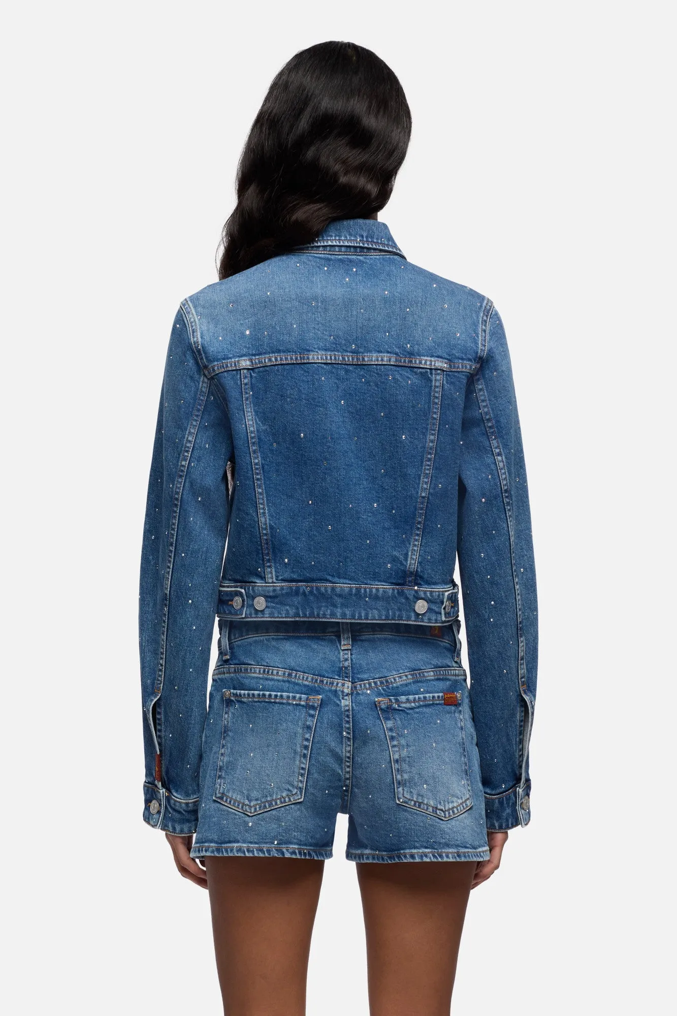 EMBELLISHED SHRUNKEN JACKET in Comfort Blue Shine sold by 7 For All Mankind product image thumbnail 5