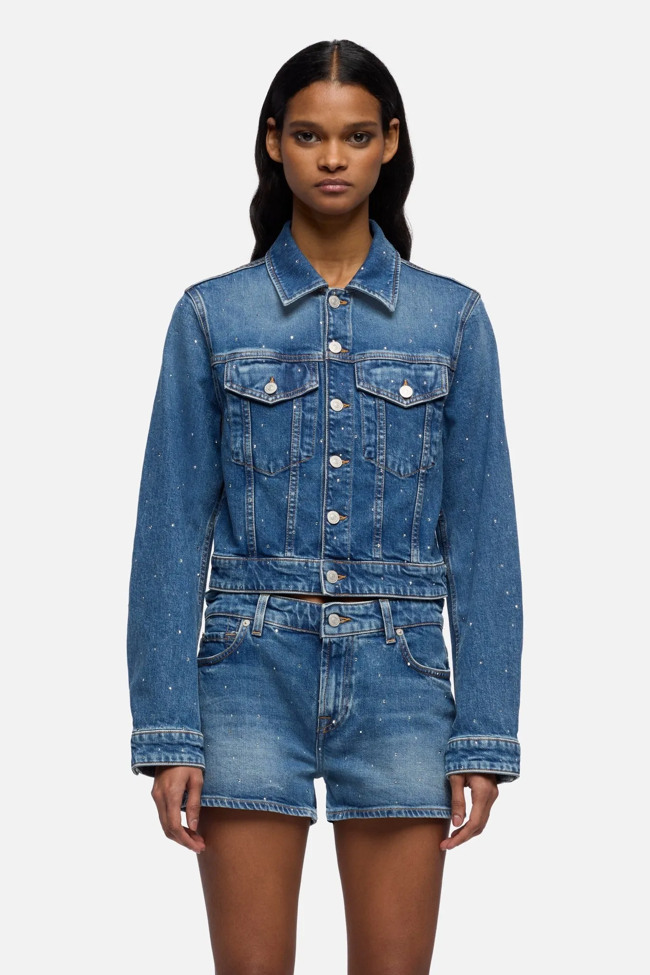 EMBELLISHED SHRUNKEN JACKET in Comfort Blue Shine sold by 7 For All Mankind product image thumbnail 3