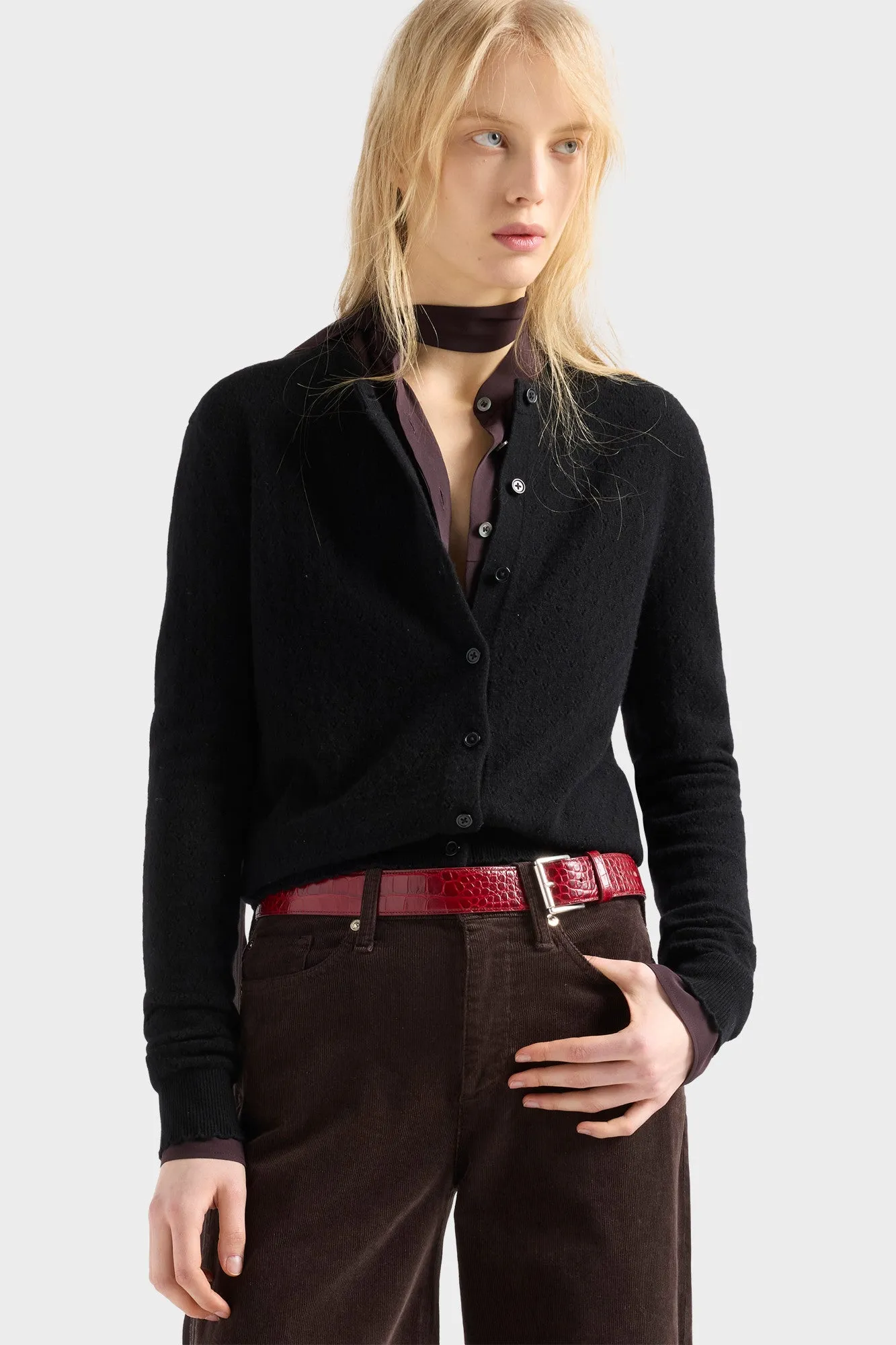 POINTELLE CARDIGAN in Cashmere Coal sold by 7 For All Mankind product image thumbnail 3