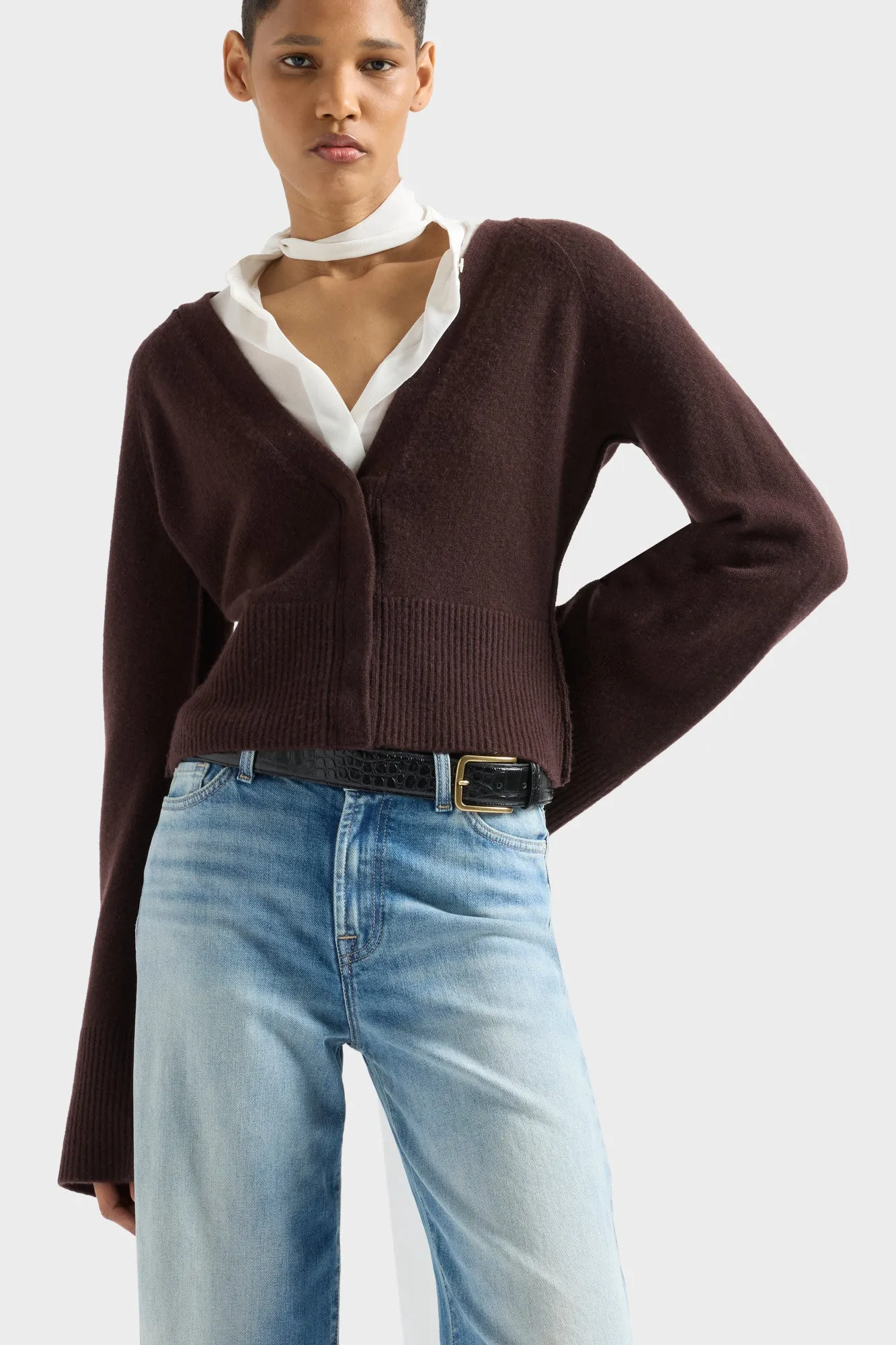 LARGE RIB CARDIGAN in Cashmere Coffee Bean sold by 7 For All Mankind product image thumbnail 3