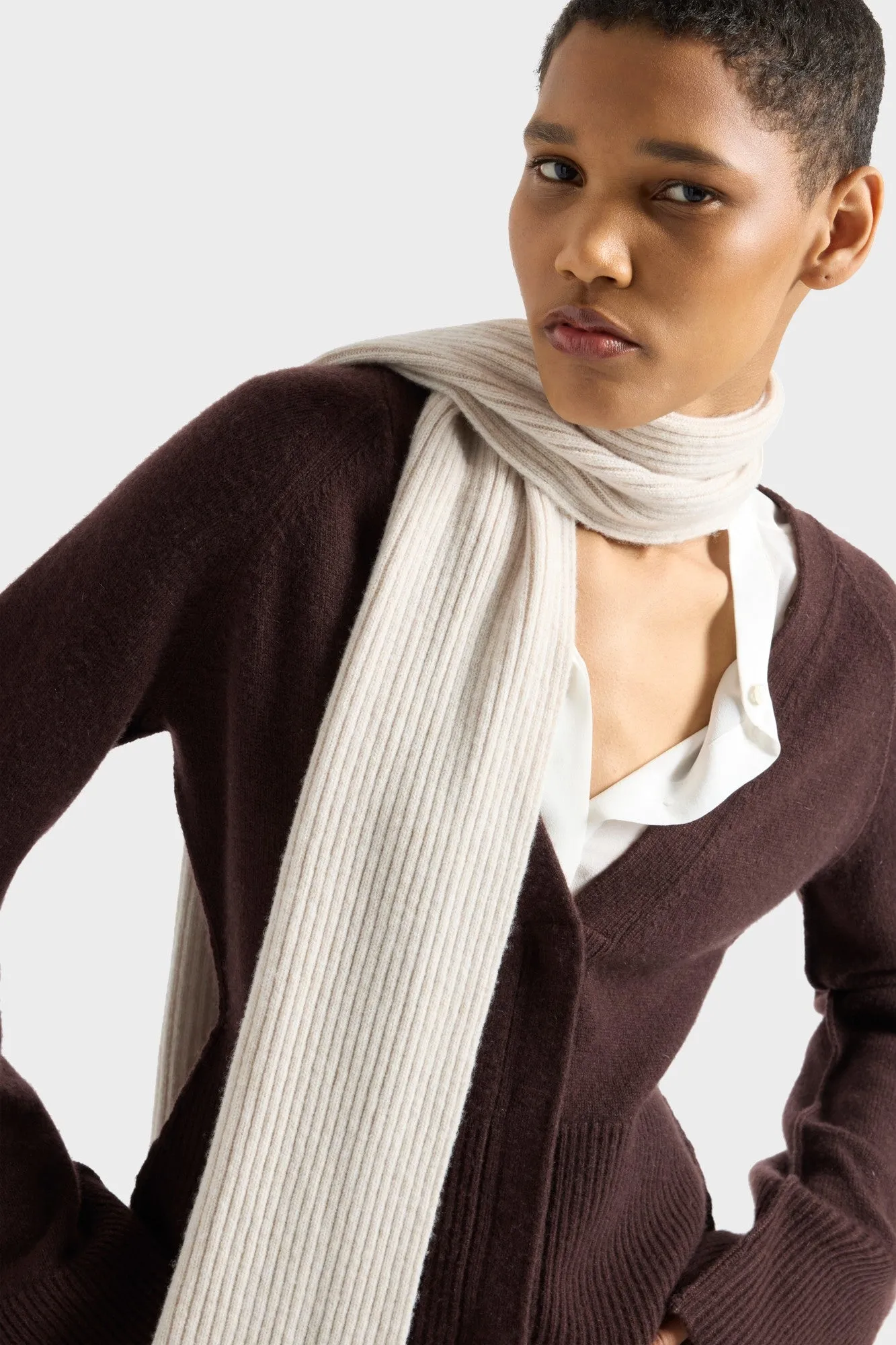 LARGE RIB CARDIGAN in Cashmere Coffee Bean sold by 7 For All Mankind product image thumbnail 4